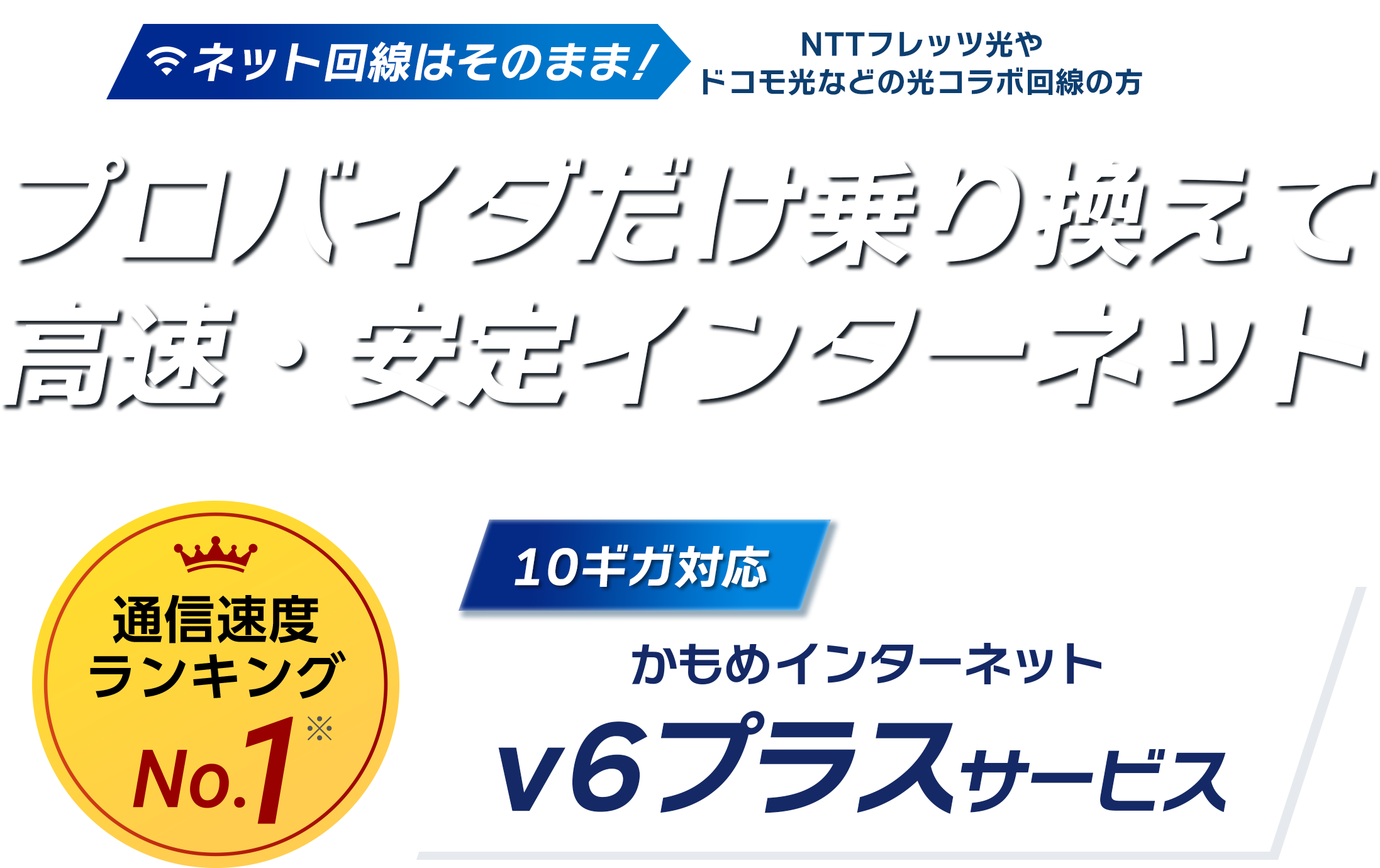 通信速度ランキングNo.1 プロバイダだけ乗り換えて高速・安定インターネット｜10ギガ対応かもめインターネットv6プラスサービス