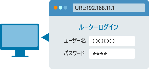 1．インターネットブラウザを起動し、ルーターの設定画面にアクセスします。